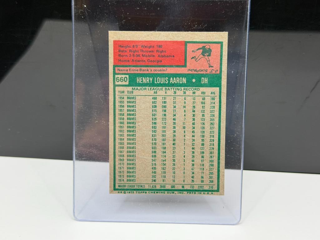 1975 TOPPS #660 HANK AARON BASEBALL CARD - 5