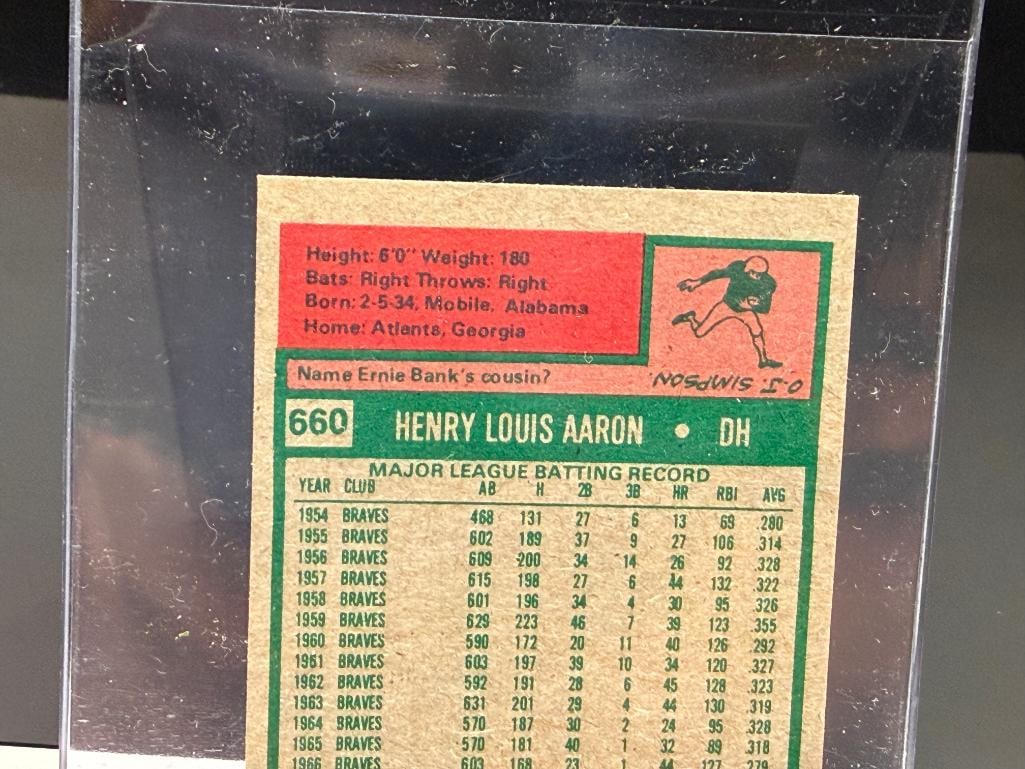 1975 TOPPS #660 HANK AARON BASEBALL CARD - 6