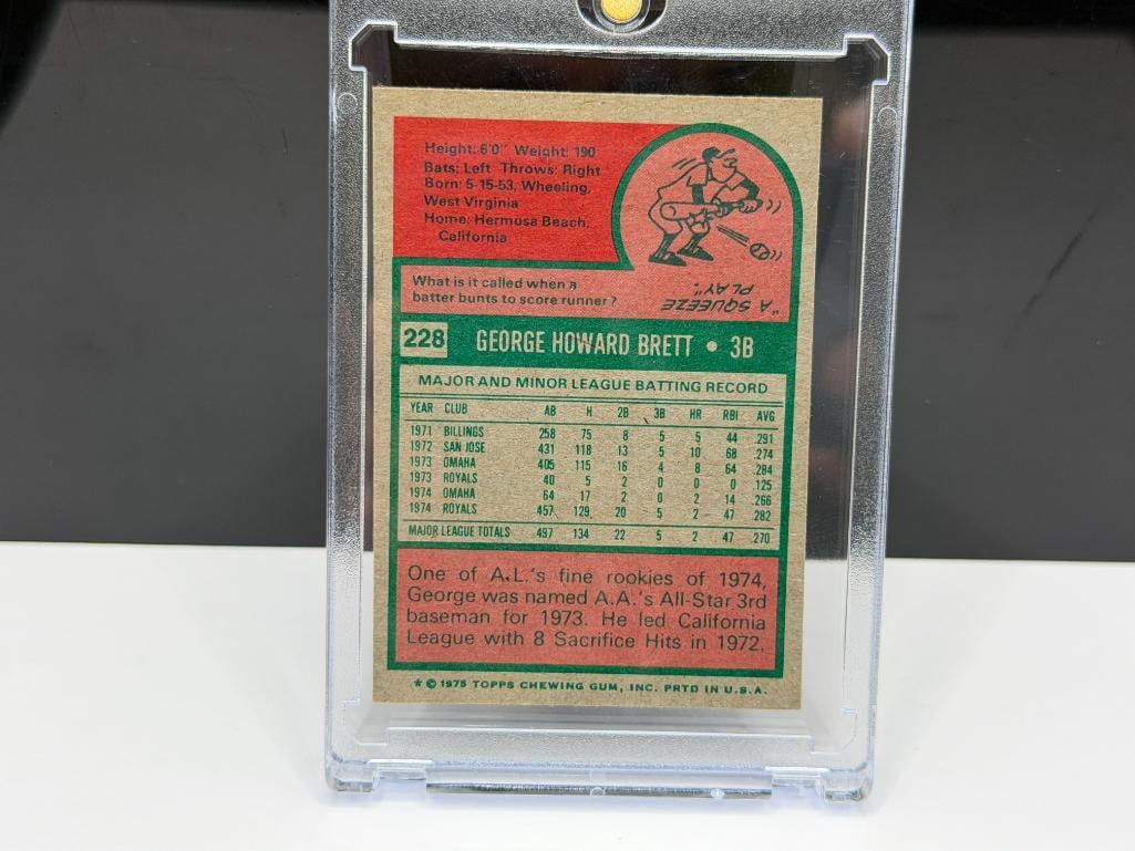 1975 TOPPS #228 GEORGE BRETT ROOKIE BASEBALL CARD - 6