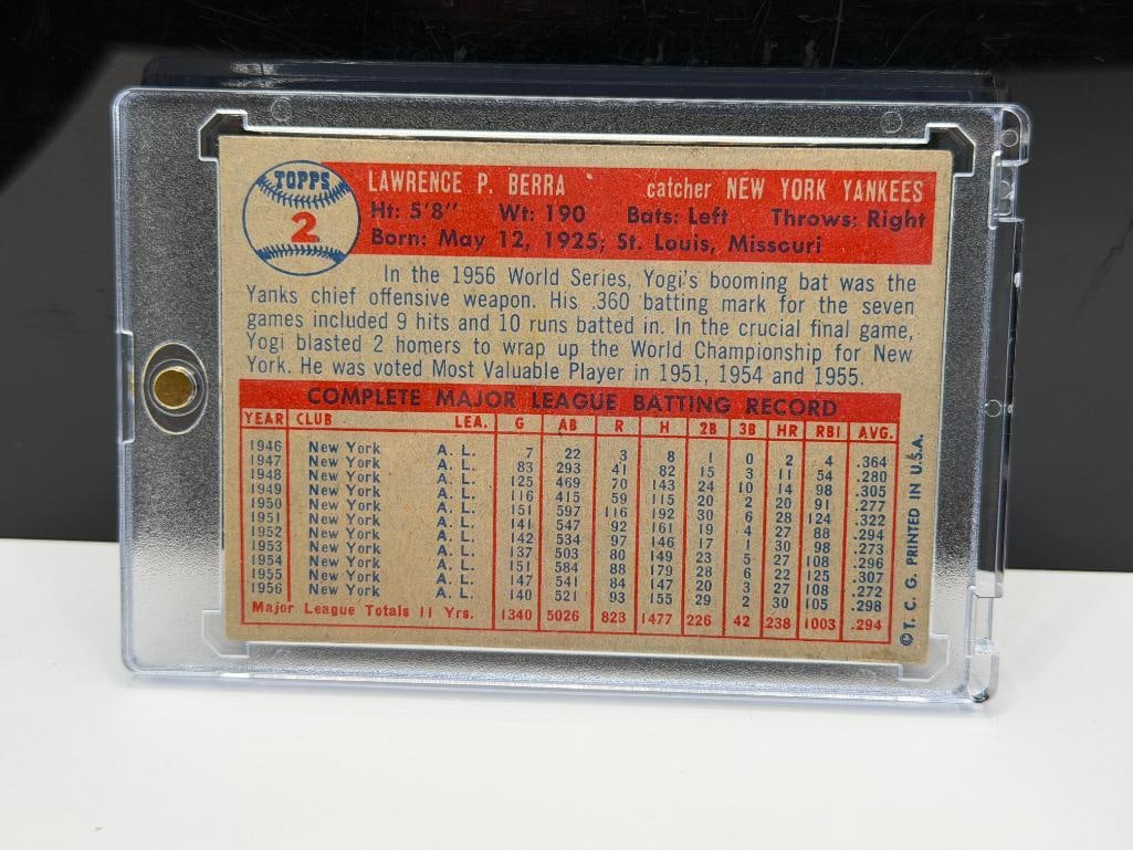 1957 TOPPS #2 YOGI BERRA BASEBALL CARD - 6