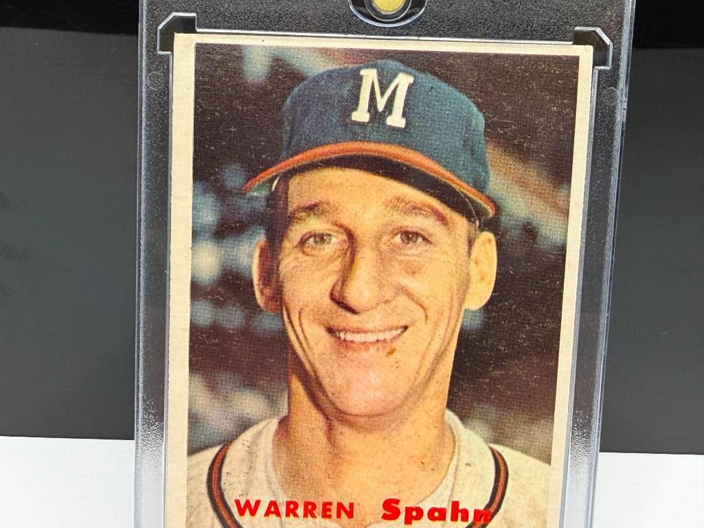 1957 TOPPS #90 WARREN SPAHN BASEBALL CARD - 2