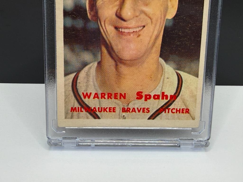 1957 TOPPS #90 WARREN SPAHN BASEBALL CARD - 3