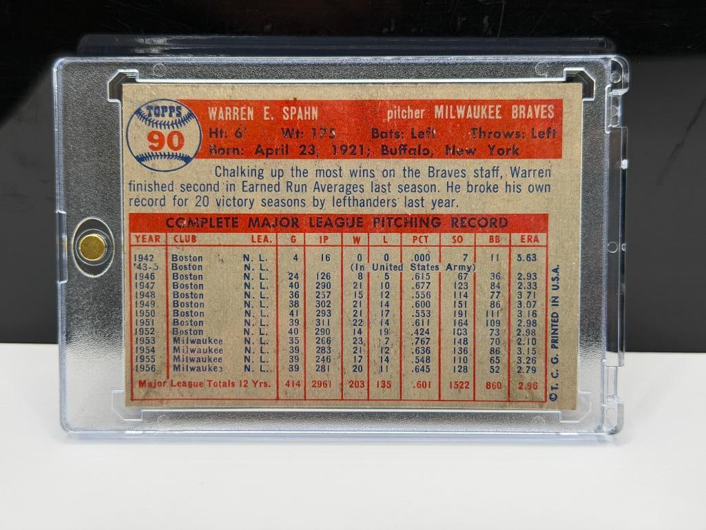 1957 TOPPS #90 WARREN SPAHN BASEBALL CARD - 6