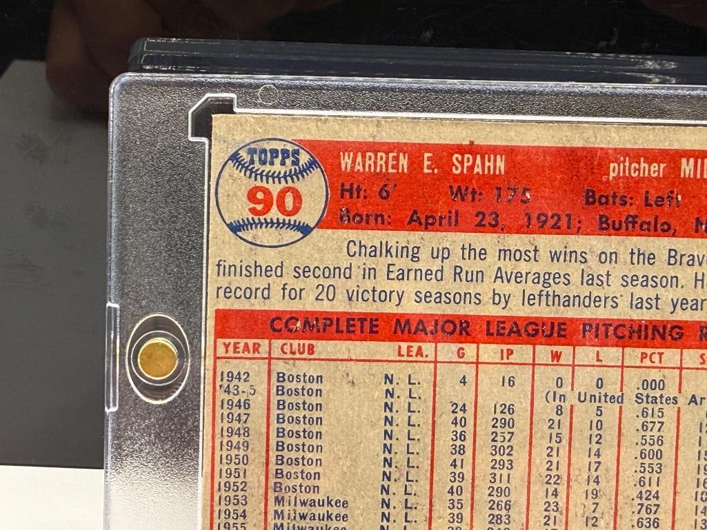 1957 TOPPS #90 WARREN SPAHN BASEBALL CARD - 7