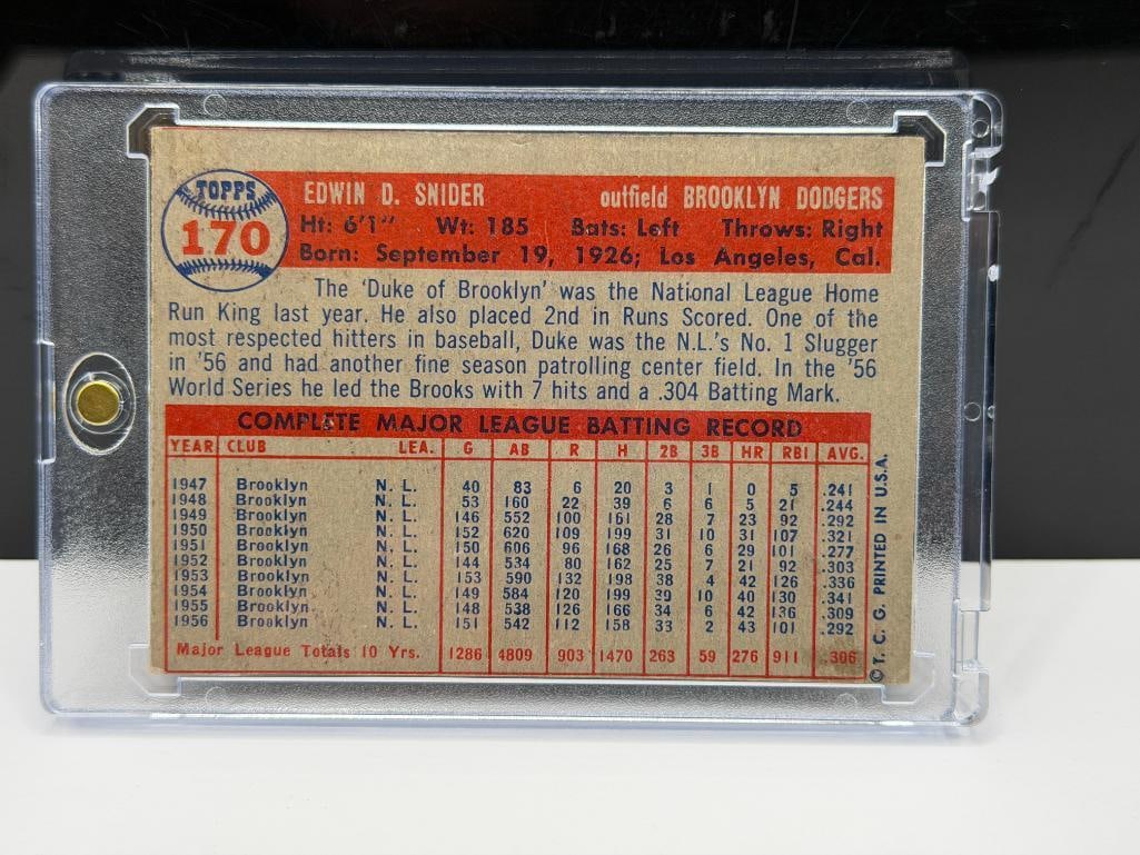 1957 TOPPS #170 DUKE SNIDER BASEBALL CARD - 6