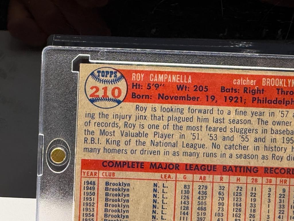 1957 TOPPS #210 ROY CAMPANELLA BASEBALL CARD - 7