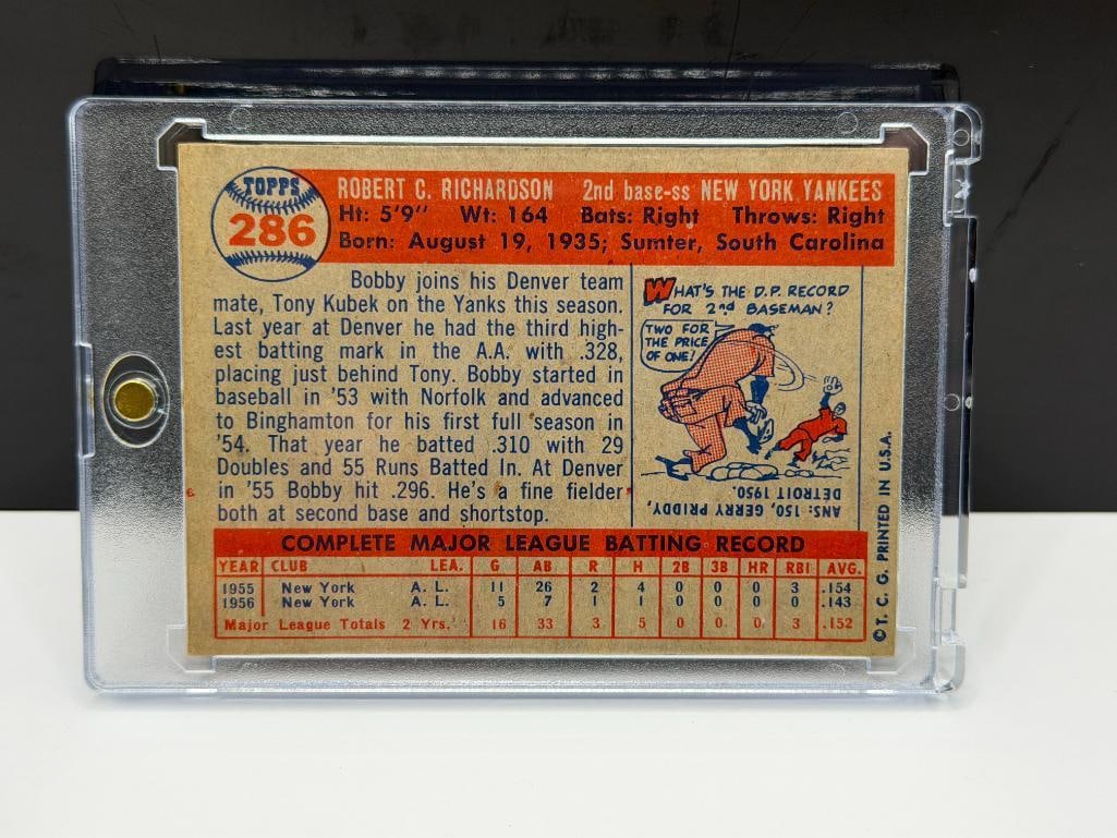 1957 TOPPS #286 BOBBY RICHARDSON BASEBALL CARD - 6