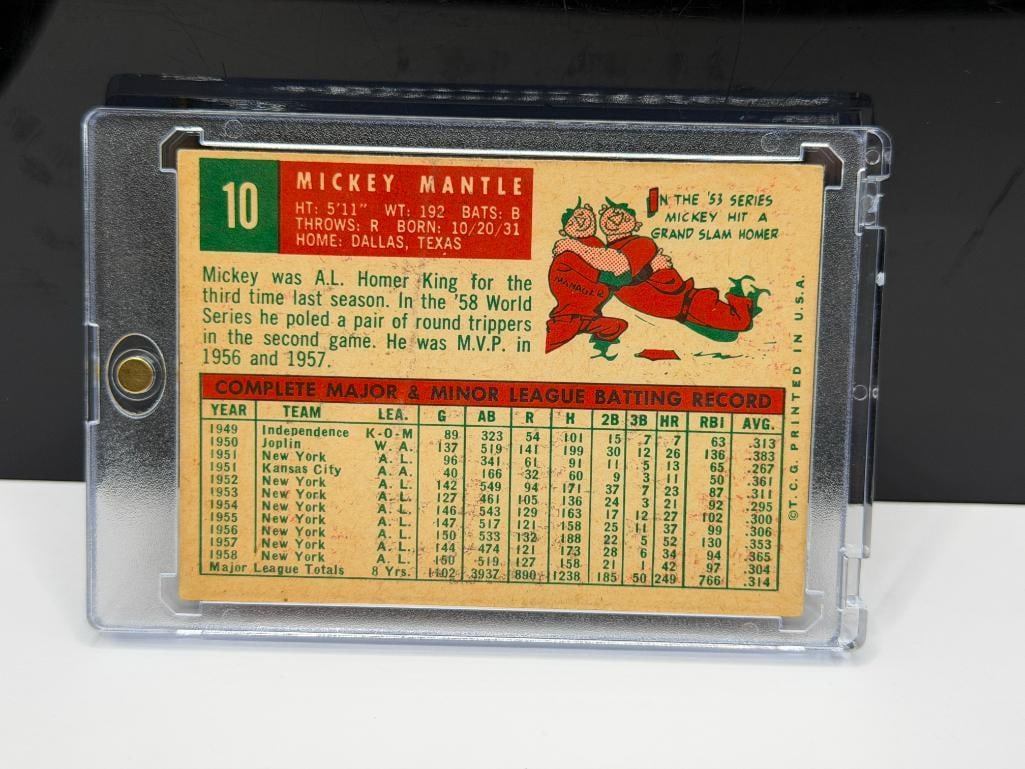 1959 TOPPS #10 MICKEY MANTLE BASEBALL CARD - 6