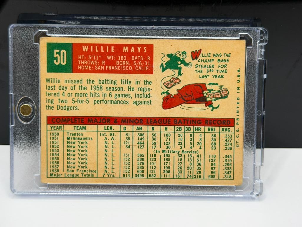 1959 TOPPS #50 WILLIE MAYS BASEBALL CARD - 6