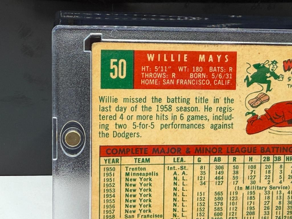 1959 TOPPS #50 WILLIE MAYS BASEBALL CARD - 7