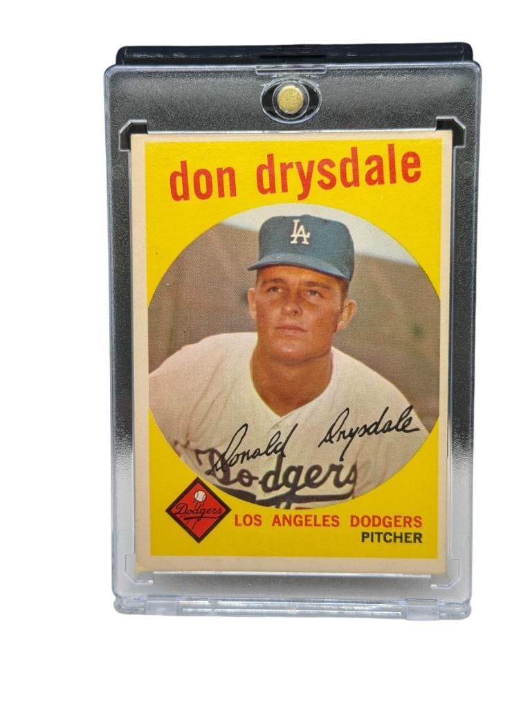 1959 TOPPS #387 DON DRYSDALE BASEBALL CARD: LOS ANGELES DODGERS, HALL OF FAMER, RARE CARD, SEE PHOTOS FOR CONDITION, FROM THE ESTATE OF A LOCAL RENO, NV DOCTOR AT RENOWN WHO RAN BIG LEAGUE SPORTS MEDICINE BASEBALL CAMP FOR NEARLY 20