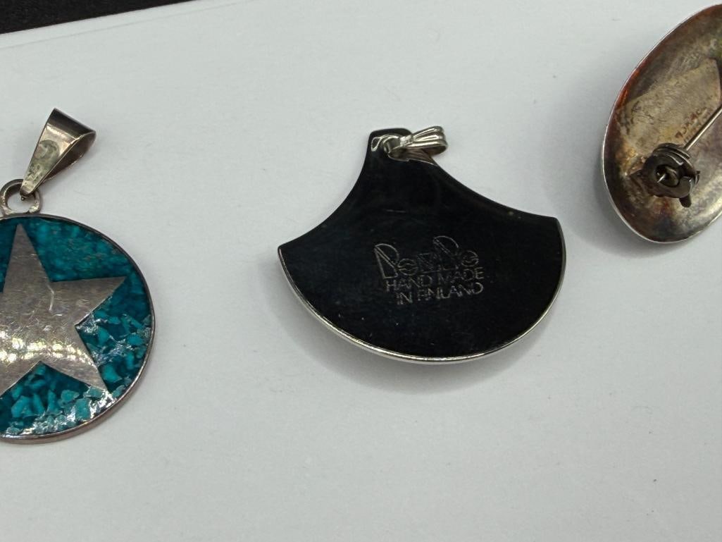 FOUR FASHION JEWELRY PENDANTS INCLUDING STERLING SILVER ISRAEL MADE PENDANT, AMBER, AND MORE - 6