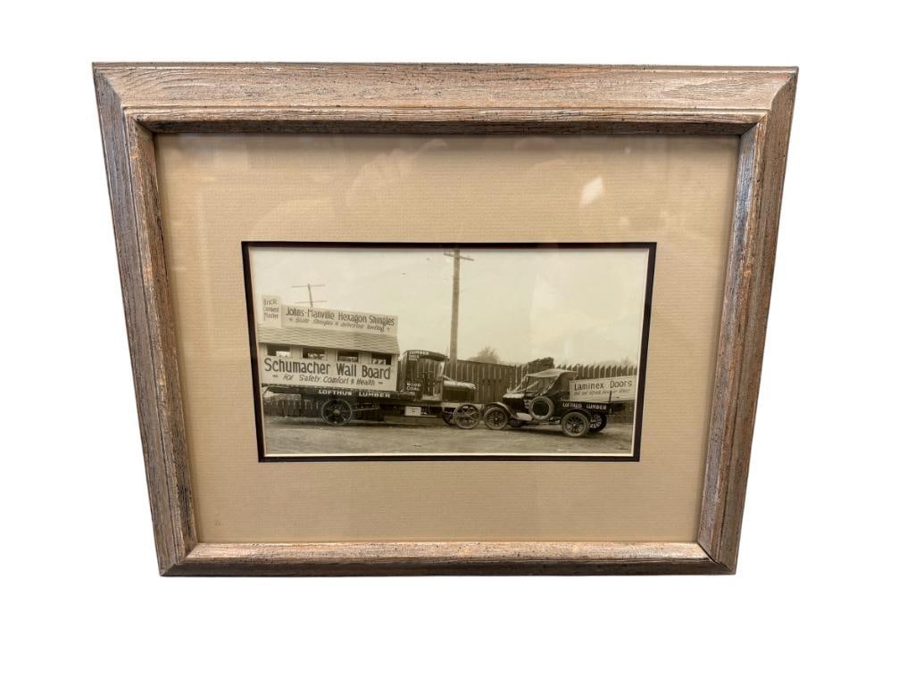 LOFTHUS LUMBER PAIGE TRUCK AND 1920'S FORD BLACK AND WHITE PHOTOGRAPH (1 of 8)