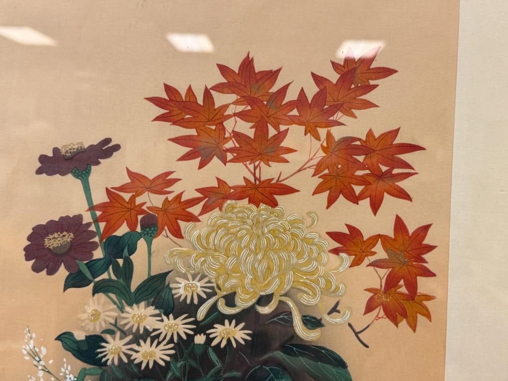 OHNO BAKUFU JAPANESE ARTIST WOODBLOCK PRINT FLOWERS IN A BASKET / AUTUMN SHIN-HANGA STYLE - 3