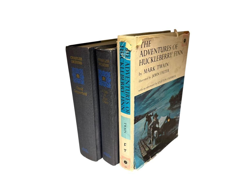 THREE BOOKS INCLUDING " THE ADVENTURES OF HUCKLEBERRY FINN " BY MARK TWAIN COPYRIGHT 1962 (1 of 14)