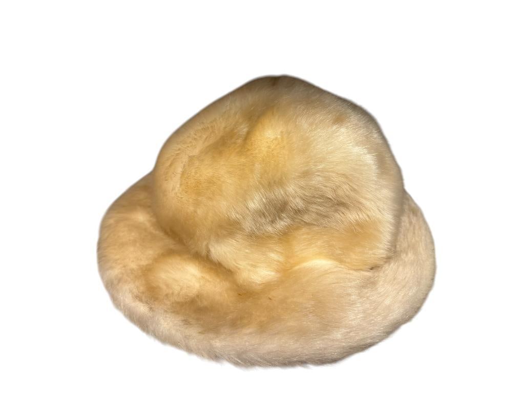 ENGLISH MADE WHITE MINK FAUX FUR WINTER HAT (1 of 9)