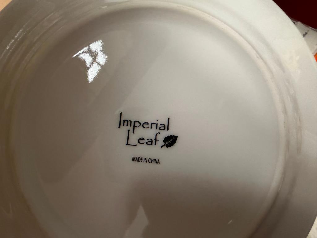 IMPERIAL LEAF CHINA SET INCLUDING DINNER PLATES, BREAD PLATES, AND CUPS IN ORIGINAL PACKAGING - 4