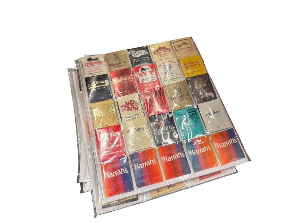 APPROX. 100 ASSORTED VINTAGE MATCHBOOKS FROM NEVADA CASINOS AND OTHER ATTRACTIONS AND POKER CHIP ...: INCLUDES HARRAH'S, CLUB CAL-NEVA, HARVEY'S, BOOMTOWN, HAROLDS CLUB, AND MORE, WRAPPED IN PLASTIC FOR PROTECTION, POKER CHIP SET IS FROM ATLANTIS CASINO WITH TRAVEL CASE