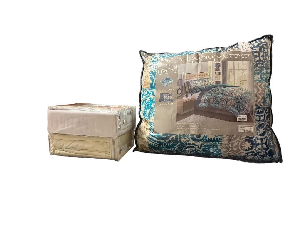 NEW THREE PIECE FULL/QUEEN COMFORTER SET AND TWO NEW QUEEN SHEET SETS (1 of 9)