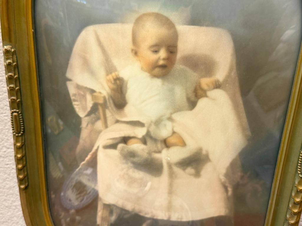 ANTIQUE HAND COLORED PHOTOGRAPH OF A BABY IN A HIGH CHAIR - 2