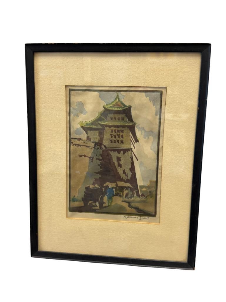 KATHERINE JOWETT BRITISH ARTIST BLOCK PRINT TITLED GATE OF THE RISING SUN, PEKING (1 of 12)