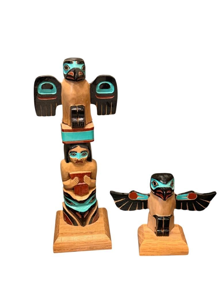 TLINGIT TOTEMS HAND CRAFTED ALASKAN CRAFT TOTEMS RAVEN AND EAGLE (1 of 20)