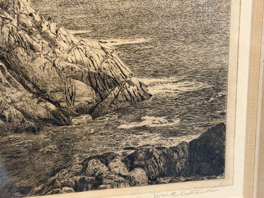WILLIAM OSTRANDER LISTED AMERICAN ARTIST DRY POINT ETCHING TITLED LONE CYPRESS POINT, CALIFORNIA - 4
