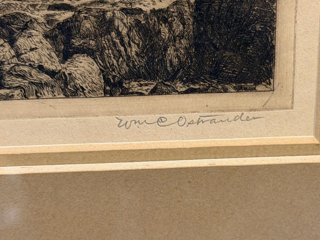 WILLIAM OSTRANDER LISTED AMERICAN ARTIST DRY POINT ETCHING TITLED LONE CYPRESS POINT, CALIFORNIA - 5
