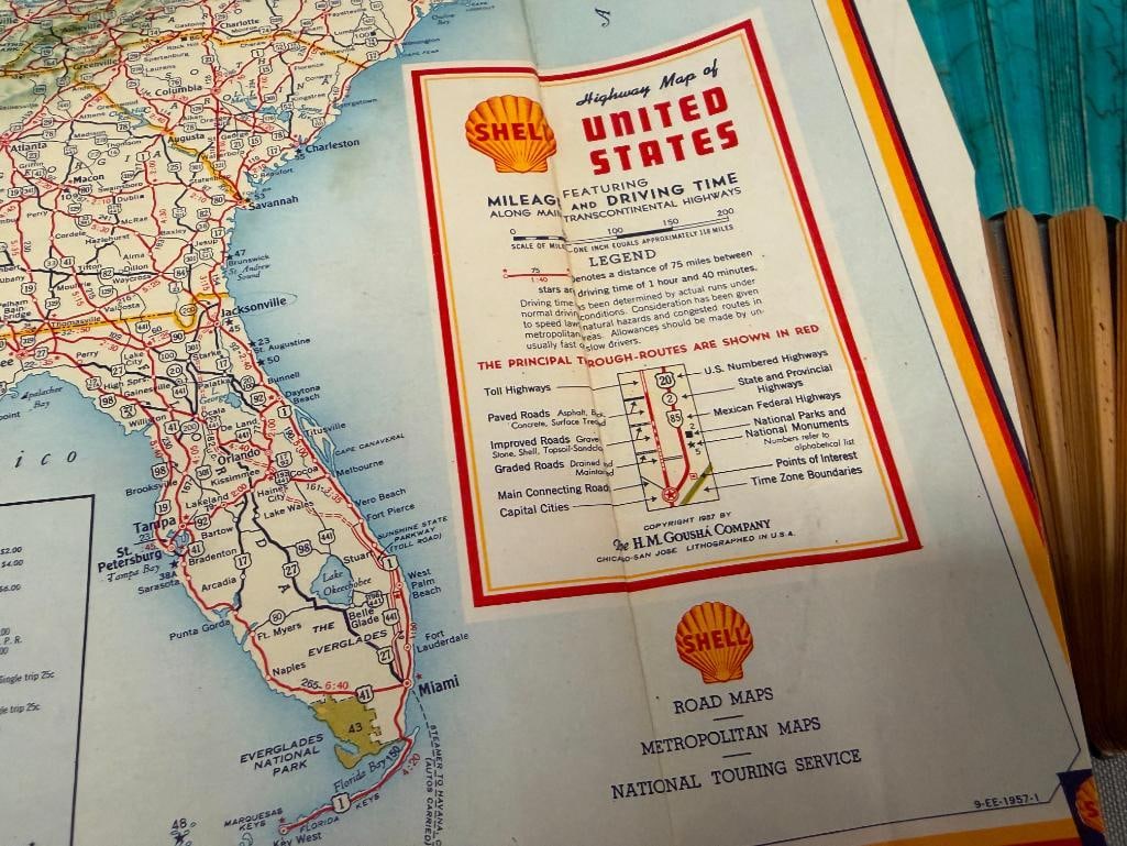 1957 VINTAGE SHELL OIL CO. BOUND SERVICE STATION ROAD MAPS OF THE UNITED STATES - 17