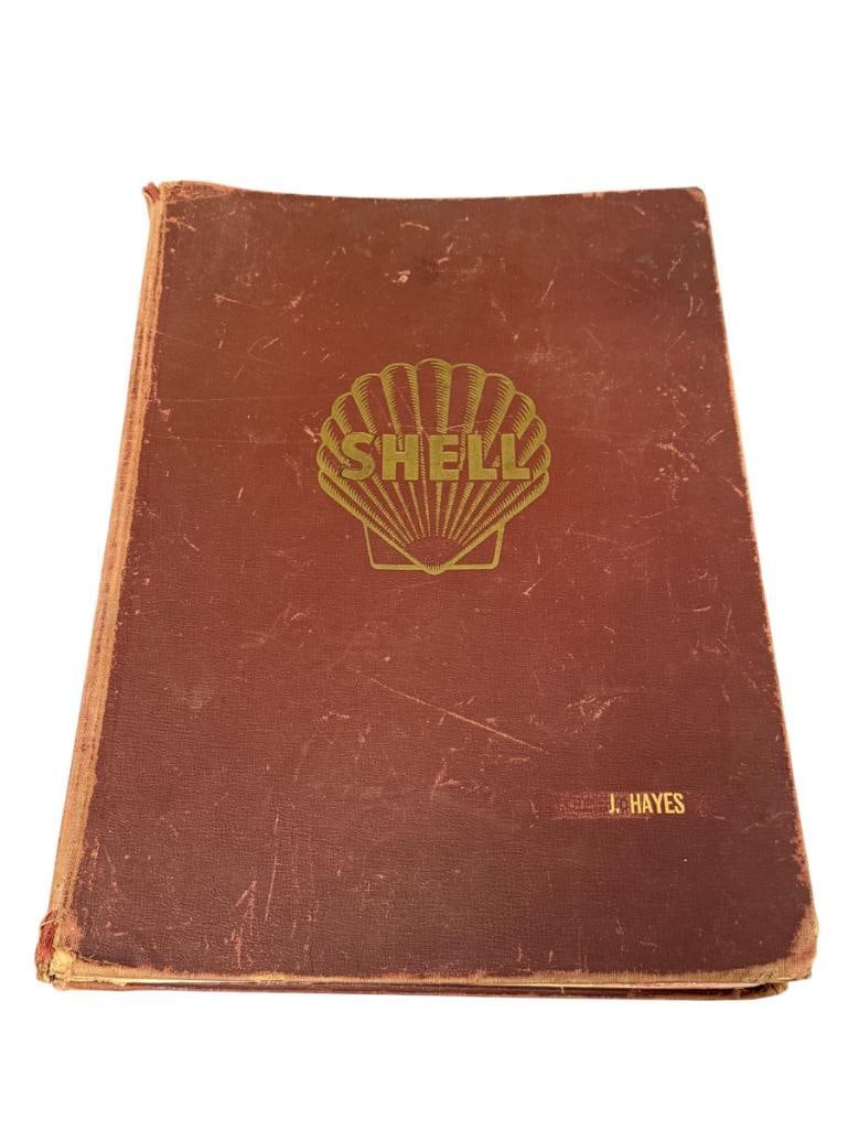 1957 VINTAGE SHELL OIL CO. BOUND SERVICE STATION ROAD MAPS OF THE UNITED STATES: BOOK FEATURES MAPS OF STATES, PROVINCES, MAJOR CITIES, BOUND IN CLOTH COVERS WITH SHELL INIGNIA EMBOSSED ON FRONT COVER, COMPLETE BOOK 13 1/2" X 18 1/2" 