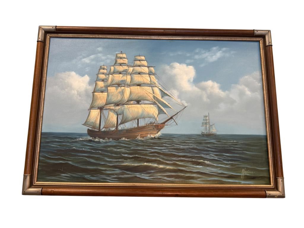 GEORGIA JANISSE CALIFORNIA BORN FLORIDA ARTIST ORIGINAL OIL ON CANVAS PAINTING SAILING SHIPS (1 of 11)