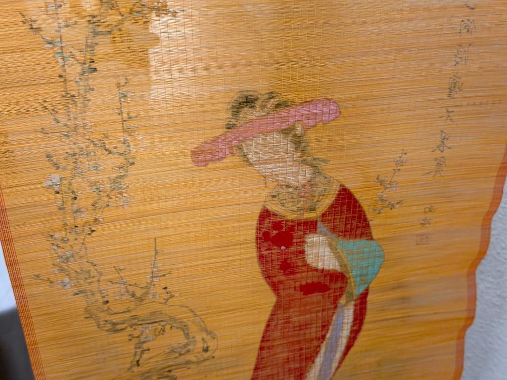 20TH CENTURY ORIGINAL CHINESE PAINTING ON BAMBOO SCREEN SIGNED WALL SCROLL - 12