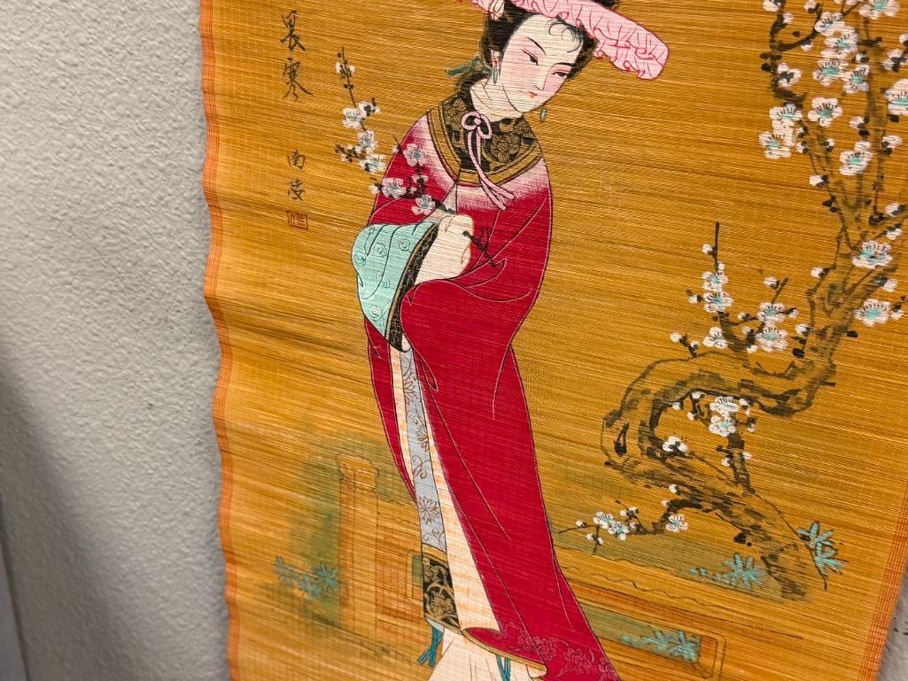 20TH CENTURY ORIGINAL CHINESE PAINTING ON BAMBOO SCREEN SIGNED WALL SCROLL - 2