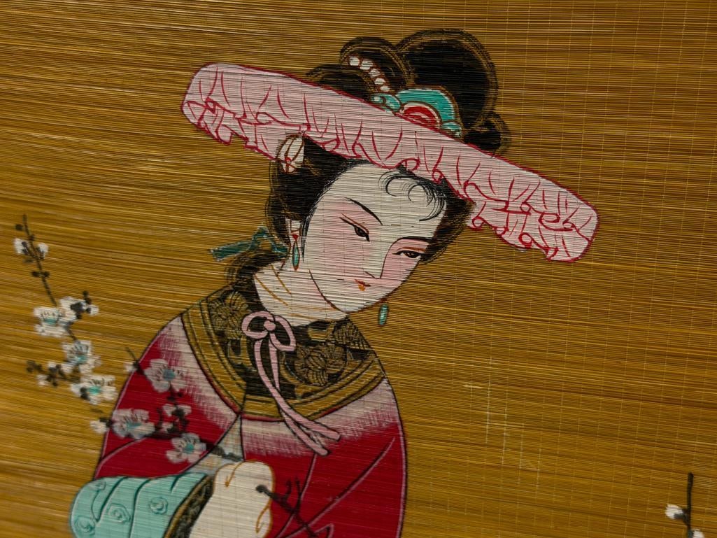 20TH CENTURY ORIGINAL CHINESE PAINTING ON BAMBOO SCREEN SIGNED WALL SCROLL - 3