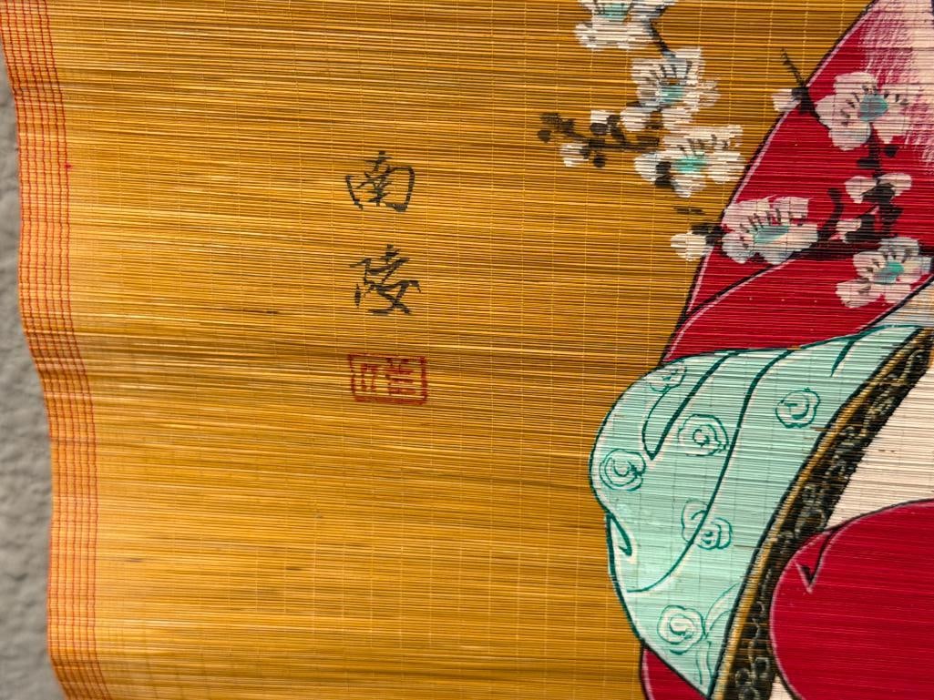 20TH CENTURY ORIGINAL CHINESE PAINTING ON BAMBOO SCREEN SIGNED WALL SCROLL - 6