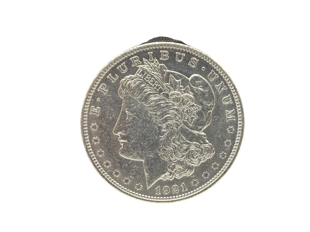 1921 BRILLIANT UNCIRCULATED U.S. MORGAN SILVER DOLLAR: 90% SILVER