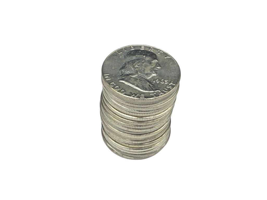 $10 ROLL OF BRILLIANT UNCIRCULATED FRANKLIN AND KENNEDY SILVER HALF DOLLARS (1 of 7)