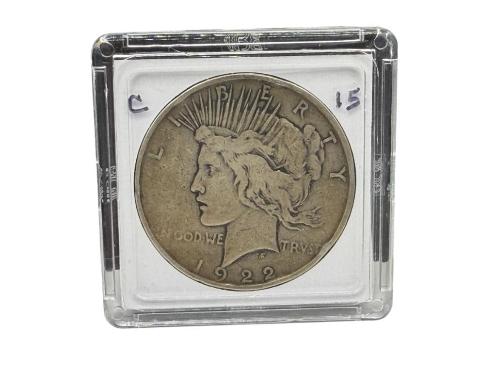 1922 U.S. PEACE SILVER DOLLAR: 90% SILVER