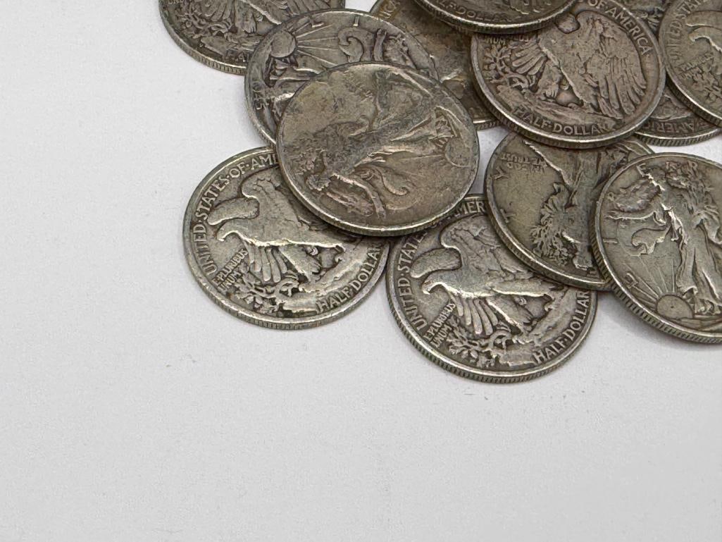 $10 ROLL OF U.S. WALKING LIBERTY SILVER HALF DOLLARS DATING BACK TO THE MID-1930'S - 2