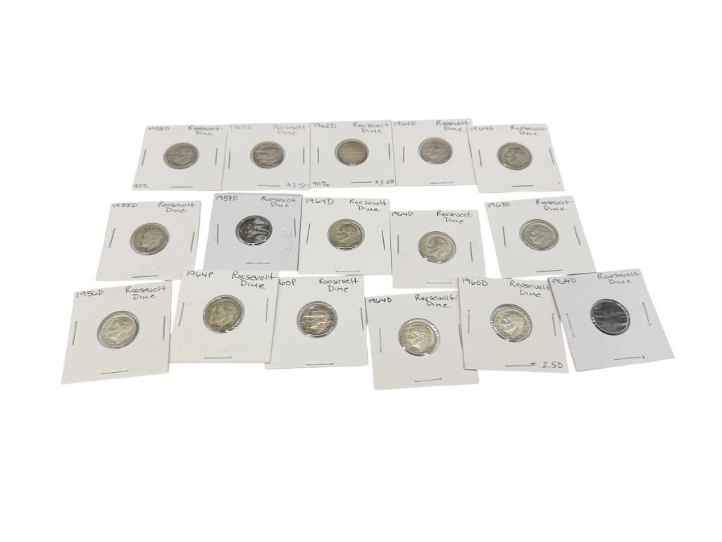 16 U.S. ROOSEVELT SILVER DIMES FEATURING VARIOUS DATES AND MINT MARKS (1 of 9)