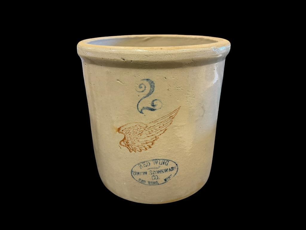 ANTIQUE RED WING UNION STONEWARE CO. POTTERY CROCK 2-GALLON MADE IN RED WING, MINN. (1 of 6)