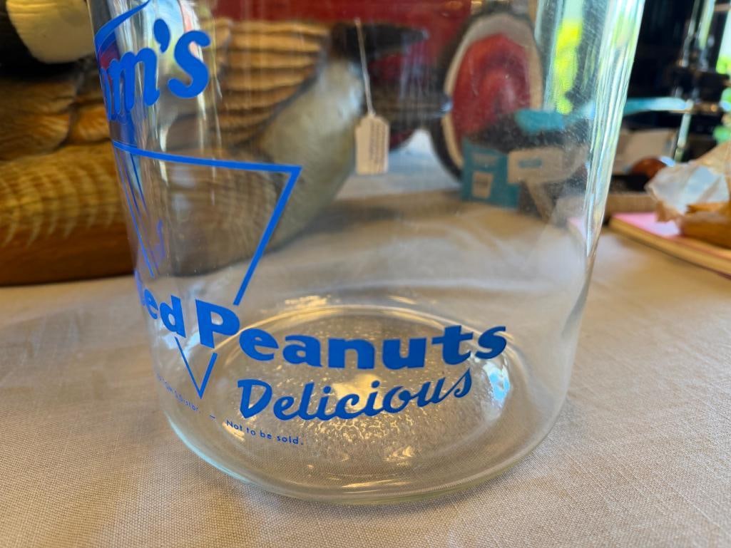 CIRCA 1950'S TOM'S TOASTED PEANUTS COUNTER TOP / GENERAL STORE GLASS JAR - 7