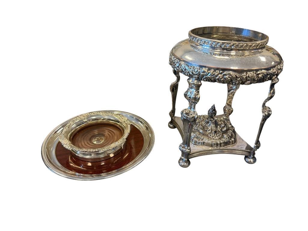 SHEFFIELD ENGLAND SILVER PLATE CENTERPIECE, SILVER PLATE WINE COASTER AND CRESCENT FORMICA TRAY (1 of 12)