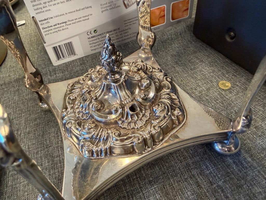 SHEFFIELD ENGLAND SILVER PLATE CENTERPIECE, SILVER PLATE WINE COASTER AND CRESCENT FORMICA TRAY - 3