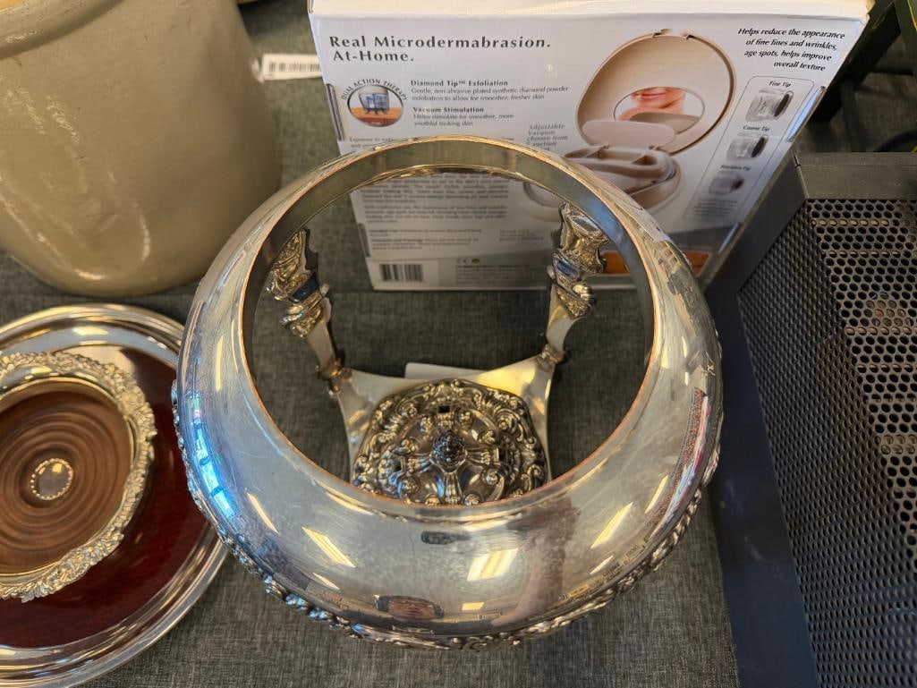 SHEFFIELD ENGLAND SILVER PLATE CENTERPIECE, SILVER PLATE WINE COASTER AND CRESCENT FORMICA TRAY - 5