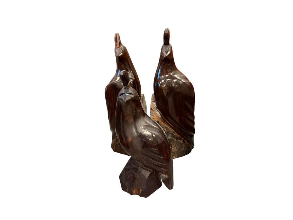 PAIR OF HAND CARVED QUAIL BOOKENDS AND QUAIL FIGURE (1 of 13)