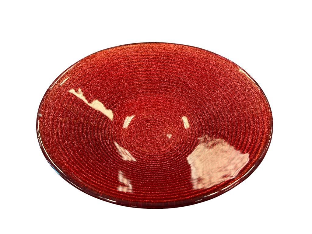 IVV VENETIAN GLASS REVERSE DECORATED RED GLITTER RIBBED BOWL HAND PAINTED MADE IN ITALY (1 of 7)