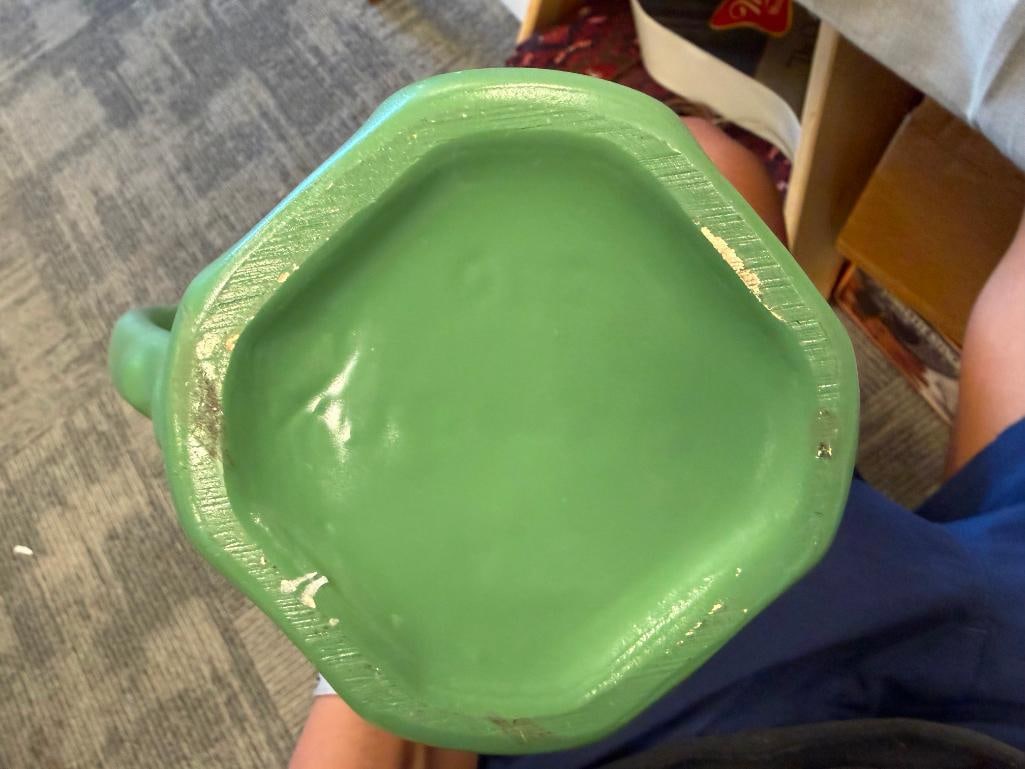 U.S.A. CALIFORNIA MID-CENTURY POTTERY GREEN GLAZED PITCHER - 7