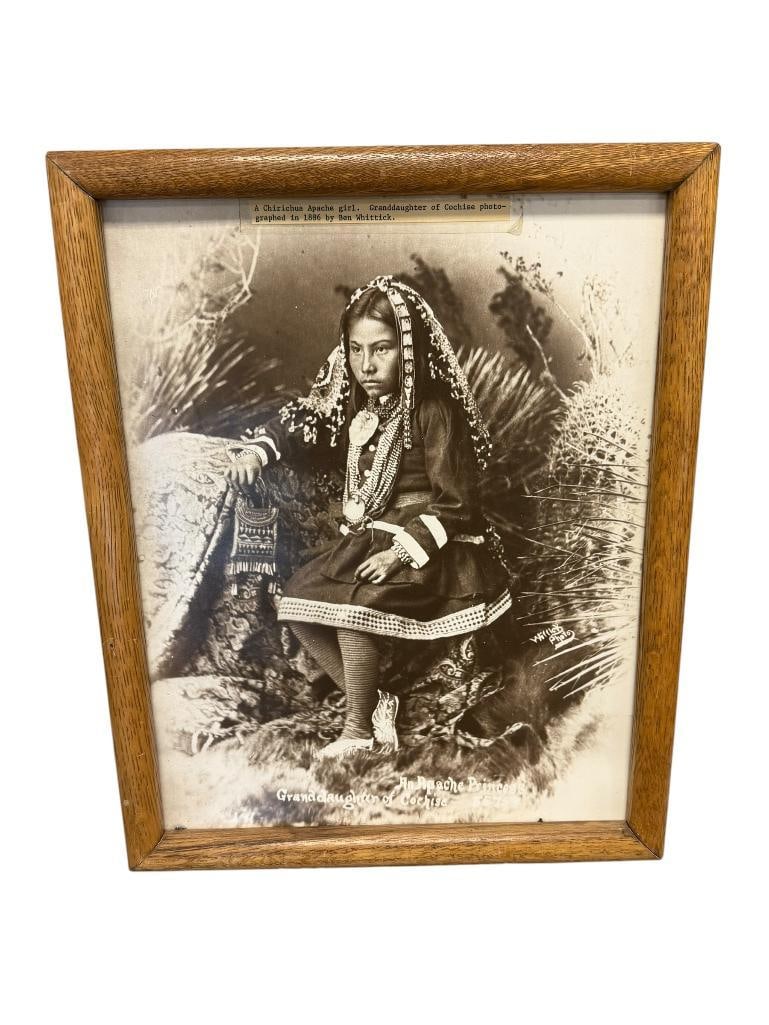 SEPHIA TONED PHOTO-PRINT AN APACHE PRINCESS GRAND DAUGHTER TO COCHISE CIRCA 1886 TAKEN BEN WHITTICK: 12" X 15"