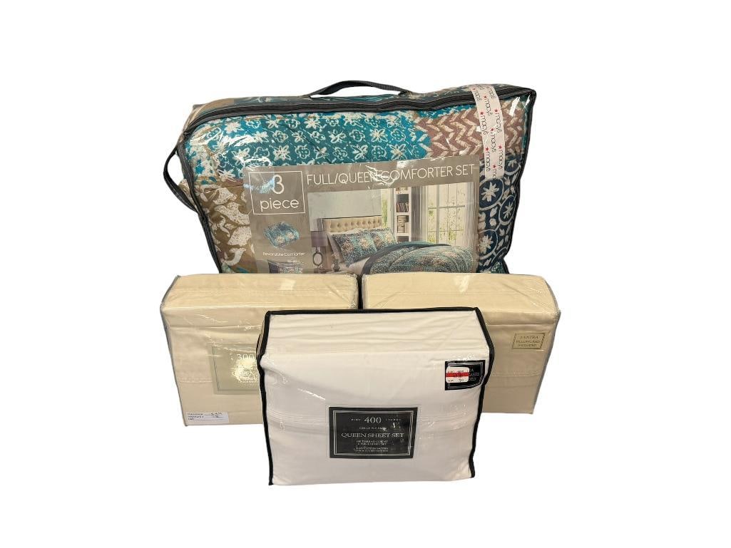 FULL / QUEEN 3PC COMFORTER SET PLUS 300 AND 400 QUEEN SHEET SETS (1 of 16)